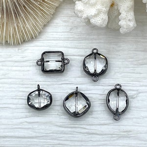 Crystal Gunmetal Soldered Pendants and charms. Connector Soldered Charm, Drop Soldered Charms and Pendants, 4 Styles. Fast Shipping