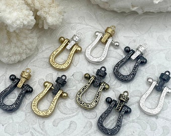 Mixed Metal Textured U shape Clasp, Two Tone U Lock, Marine Shackle, BRASS, Horseshoe Clasp, U Link, Anchor Shackle, 8 styles. Fast Ship