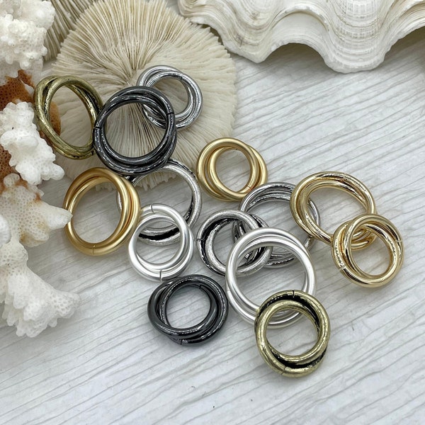 Interlocked Ring Connector, 7 Colors, 2 Size, Jewelry Connector, Hoop Charm Holder,  28mm, 22mm Soldered Double Crossover Ring ,Fast Ship