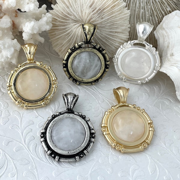 Clear Quartz Stone Pendant with Brass Bezel, Natural Stone Pendants, will come in a variety of patterns, 5 bezel colors, Fast Ship