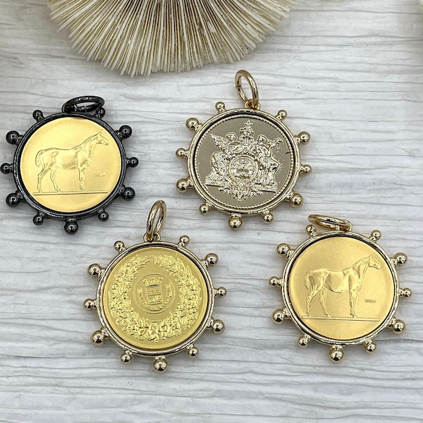 French Horticole De Dison, Le Monde and Horse Pendant, Horse Coin, French Pendant, French Coin, Gold Coin, French Coin, Fast Ship