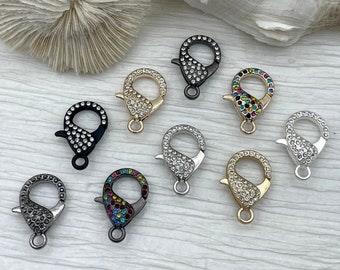 Pave Rhinestone Large Lobster Claw Clasps 8 colors  30mm X 17mm LG Parrot Claw Clasp, Spring Hook Clasp, Fast Shipping