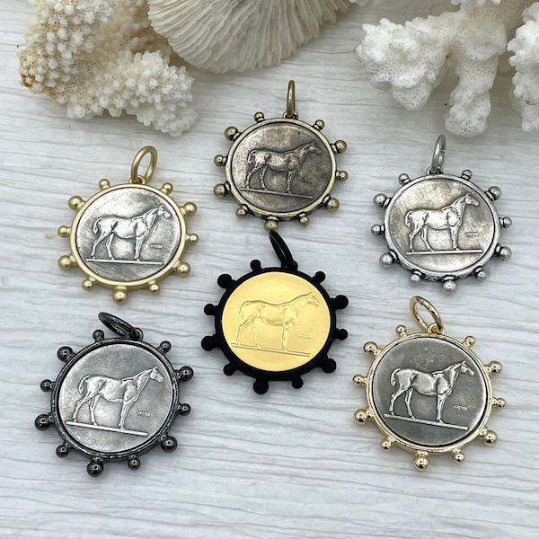 Horse Coin Pendant, Coin Pendant, Equestrian Pendant, Equestrian Coin, Coin Bezel, Art Deco Coin, Replica Coin, Horse Coin Fast Ship
