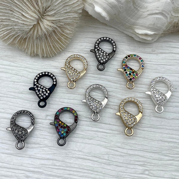 Pave Rhinestone Large Lobster Claw Clasps 8 colors  30mm X 17mm LG Parrot Claw Clasp, Spring Hook Clasp, Fast Shipping