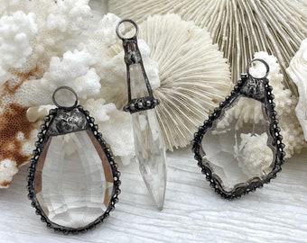 Crystal Burnished Silver Soldered Pendants and charms. Textured Burnished Silver Soldered Crystals, 3 Styles to choose from. Fast Shipping