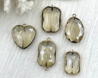 Crystal Gold Soldered Pendants and charms. Rectangle, Teardrop, Heart, Rectangular connector , 4 Styles to choose from. Fast Shipping