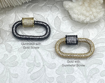 MICRO PAVE Brass Mixed Metal Oval Carabiner lock clasp.Brass Carabiner Screw Clasp, Carabiner Screw Pendant, Screw Connector Lock. FastShip