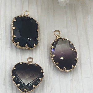 Crystal Gold Pendants and charms. Smokey Heart and Oval Pendant, Black Rectangle Pendant/Charms 3 Shape/Styles Fast Ship
