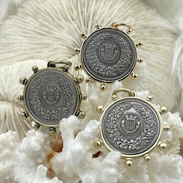 French Coin Pendant, French Union Horticole De Dison, Replica Coin with Bezel,  French Medal, French Medallion Art Deco Coin, Fast Ship