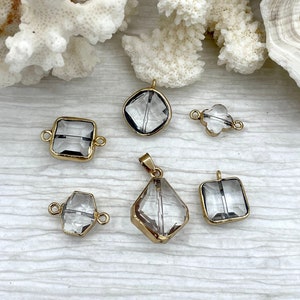 Crystal Gold Soldered Pendants and charms. Square, Teardrop, Drop, Square connector , 6 Styles to choose from. Fast Shipping