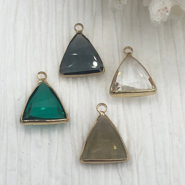 Crystal Gold Soldered Pendants and charms. Triangle Gold Pendant Soldered Charms 4 Colors Fast Ship