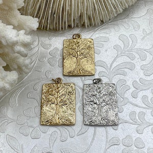 High Quality Brass Tree Charm/Pendant, Tree of Life Pendant, Tree Gold or Rhodium Plated, 27mm x 21mm x 2.25mm, 3 Finishes. Fast Ship