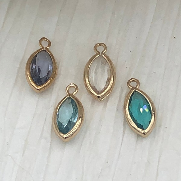 Crystal Gold Soldered Pendants and charms. Purple,Clear,Aquamarine,Teal Marquise Crystal, Soldered Charms 4 Colors Fast Ship