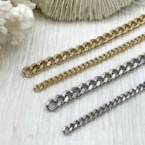Brass Curb Chain HIGH QUALITY Gold Plated Curb Chain, Rhodium Silver Curb Chain, Chunky Flat Curb Chain 2 sizes 5mm or 9mm Fast ship