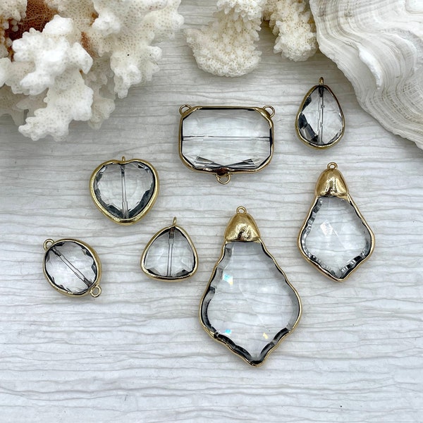 Crystal Gold Soldered Pendants and charms. Heart, Teardrop, Drop, Oval connector, Three Way Connector, Soldered Charms 7 Styles Fast Ship