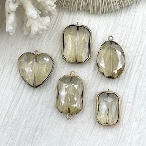 Crystal Gold Soldered Pendants and charms. Rectangle, Teardrop, Heart, Rectangular connector , 4 Styles to choose from. Fast Shipping