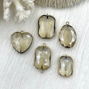 Crystal Gold Soldered Pendants and charms. Rectangle, Teardrop, Heart, Rectangular connector , 4 Styles to choose from. Fast Shipping