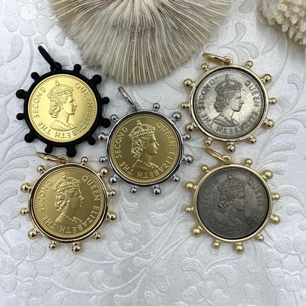 Queen Elizabeth II Coin Pendant, Queen Elizabeth Replica Coin, Royal Coin Pendant, Vintage Coin, Reproduction Coin 5 Styles Fast Ship