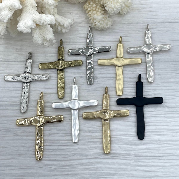 Brass Textured Cross, Religious Large Cross, Brass Cross Charm, Cross Pendant, Mens Cross, Women's Cross 61mm x 43mm 9 Finishes Fast Ship