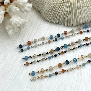 Crystal Round Mixed Rosenkranz facettierte Glasperlen Blue Navy Cream Peach, Champagner 6mm und 4mm Gold, Silber oder Bronze, 1 Meter (39 &quot;)Fast Ship