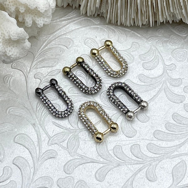 Pave U shape Finding, U Shape BRASS Finding with CZ, Cubic Zirconia, U Link Chain Connector, 5 Finishes. Fast Ship