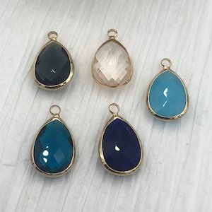 Crystal Gold Soldered Pendants and charms. Teardrop, Oval connector, Soldered Crystal Charms 5 Colors,  Fast Ship
