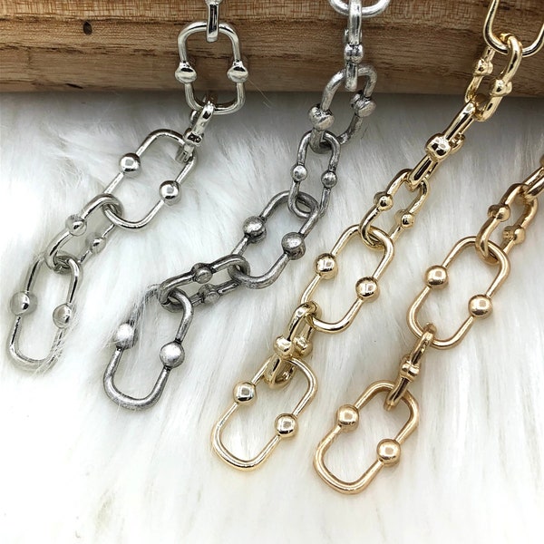 Chunky Statement Chain Mixed Links,Bulky Link chain Gold, Rhodium, Burnish Matte Silver, Worn Gold,  Rectangle Statement Paperclip Fast Ship