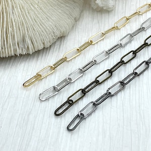 Paperclip Chain, Base Metal, Long Skinny Oval Rectangle Paperclip Chain 15x6x1.2mm Sold by the foot Electroplated Unsoldered Link FAST SHIP