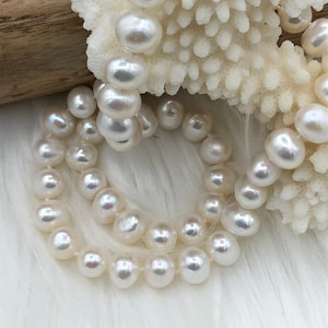 18&#39;&#39; AA 9-10mm Potato Pearl Necklace, White Pearl Natural Freshwater Necklace, Silver or Gold Clasp, Hand Knotted, High Luster, Fast Ship