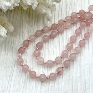 Rose Quartz Hand Knotted Necklace, Mala Necklace, Beaded Necklace, Hand Knotted Gemstone Necklace, 36&quot; 6mm Polished finish. Fast Shipping