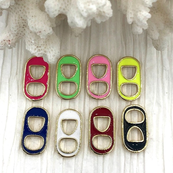 Brass Gold and Enamel Soda Pop Tab Charm, Pull Tab, Soda Cap Charm, Can Tab Pendant Charm, Connector Charm, 8 choices. Fast Shipping