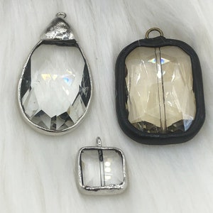 Crystal Silver or Black Soldered Pendants and charms. Teardrop Soldered Charm, Drop Soldered Charms and Pendants, 3 Styles. Fast Shipping