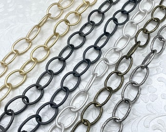 Cable Chain Textured Oval sold by the foot. 20mm x 13mm. Wire 2mm. Electroplated base metal, 7 finishes available. Fast ship
