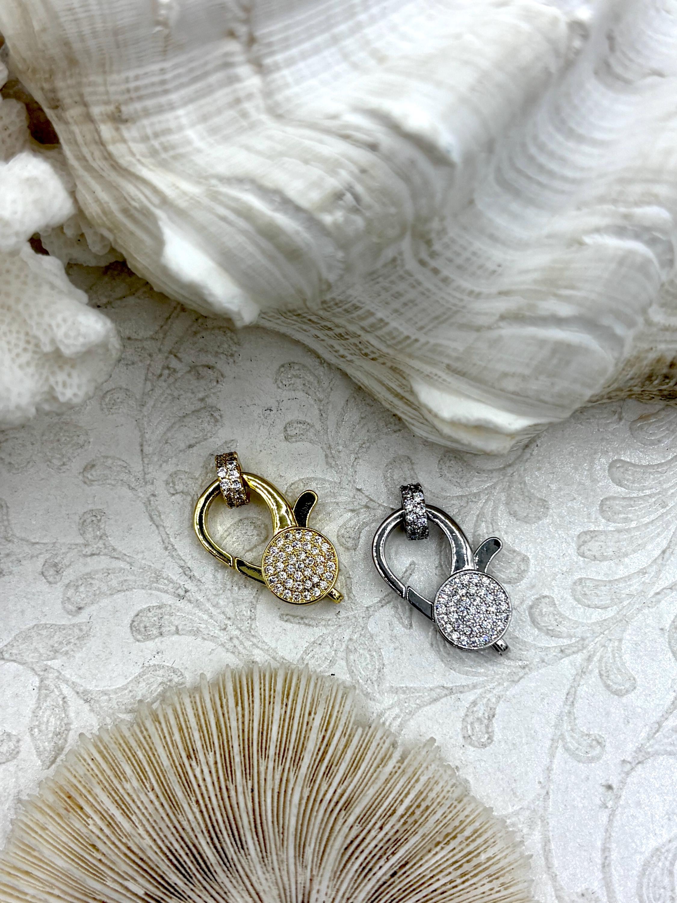 Pave CZ  Lobster Claw Clasps 2 colors 23mm x 13mm, lobster clasp,double sided , Spring Hook Clasp, Gold, Silver or Gunmetal. Fast Shipping