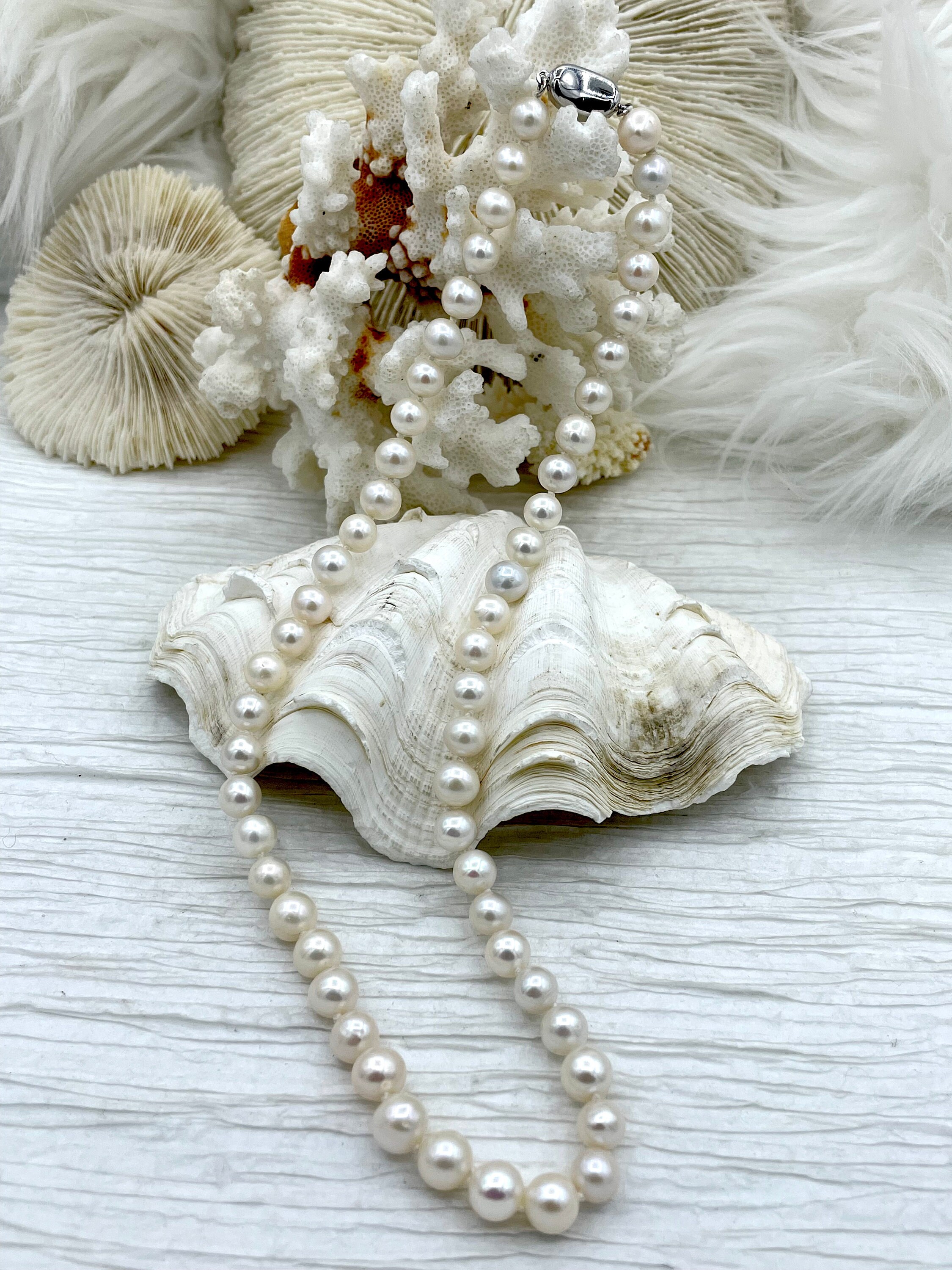 Set Collana Orecchini Bracciale Orecchini 7-8mm Grigio Naturale