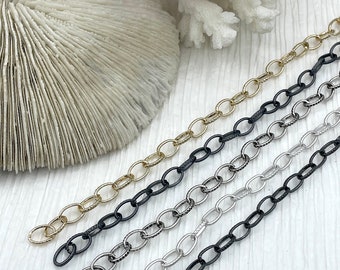 Medium Textured Cable Chain Oval sold by the foot. Electroplated base metal, 7 colors  6.25mm x 10.25mm Wire 0.90 x 1.20mm Fast ship