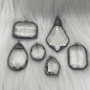 Crystal Gunmetal Soldered Pendants and charms. Rectangle, Teardrop, Square, Round & Oval, Heart , 6 Styles to choose from. Fast Shipping