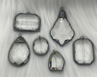 Crystal Gunmetal Soldered Pendants and charms. Rectangle, Teardrop, Square, Round & Oval, Heart , 6 Styles to choose from. Fast Shipping