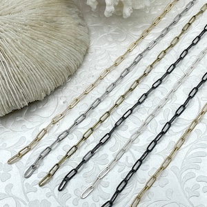 Small Paperclip Chain, Brass, Long Skinny Oval Rectangle Paperclip Chain 11x4mm,Sold By foot 7 Finishes Soldered Link,FAST SHIP