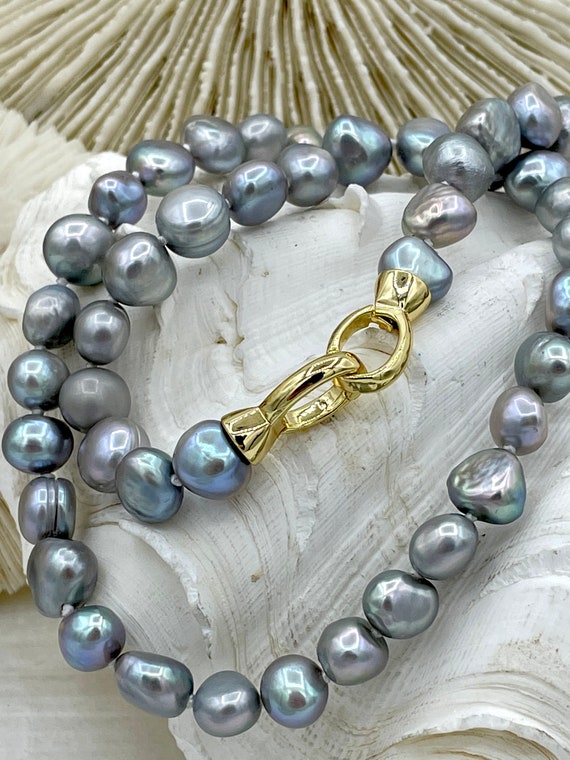 16.5'' AAA 8mm Gray Nugget Natural Freshwater Pearl Necklace
