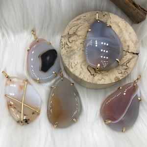 Mixed Color Agate Pendant with Brass Gold or Silver Wire Wrapped Bezel Natural Stone , Variety of Sizes and Colors.Stone Pendant Fast Ship