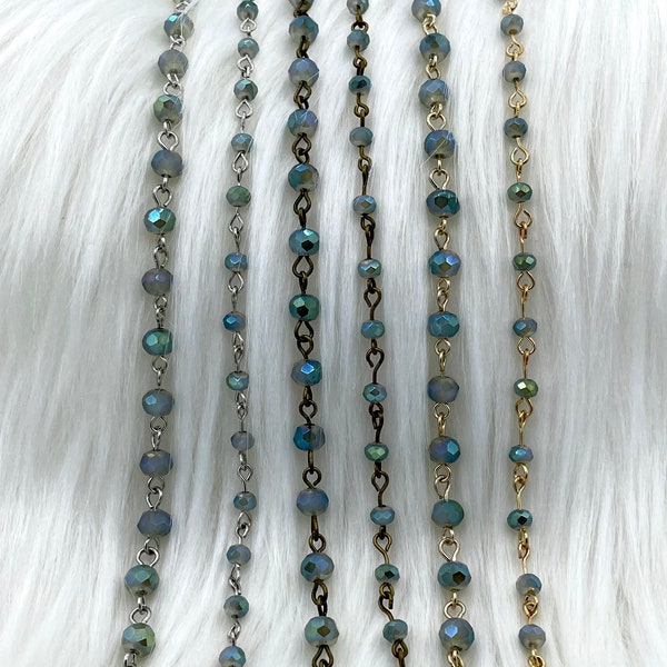 Chapelet rond en cristal irisé, perles de verre à facettes, 6 mm et 4 mm, argent, or ou bronze, épingle 1 mètre (39 ") expédition rapide