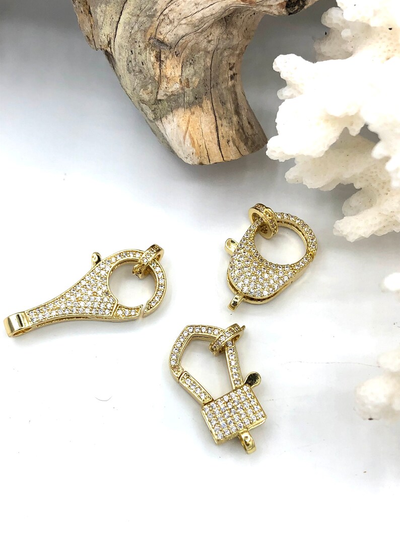 Clear Micro Pave CZ Lobster Claw Clasps Shiny Gold With Clear - Etsy