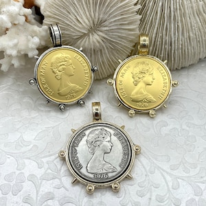 Queen Elizabeth II Coin Pendant, Royal Pendant, Queen Pendant, Coin Bezel, Royal coin, Queen Elizabeth II Coin, 3 Styles. Fast Ship