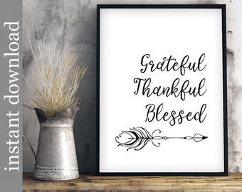 Grateful Thankful Blessed, Printable Wall Art, dining room art, home decor art, Thanksgiving art, minimalist wall art, religious printable,