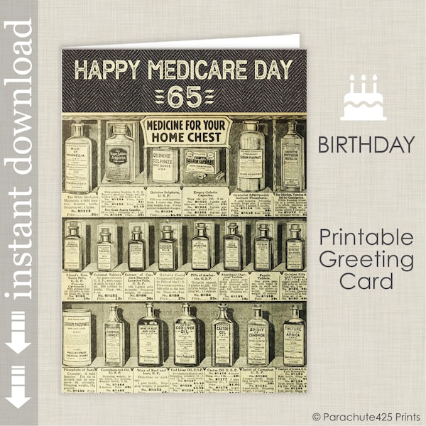 65th Birthday Printable Card, happy medicare day