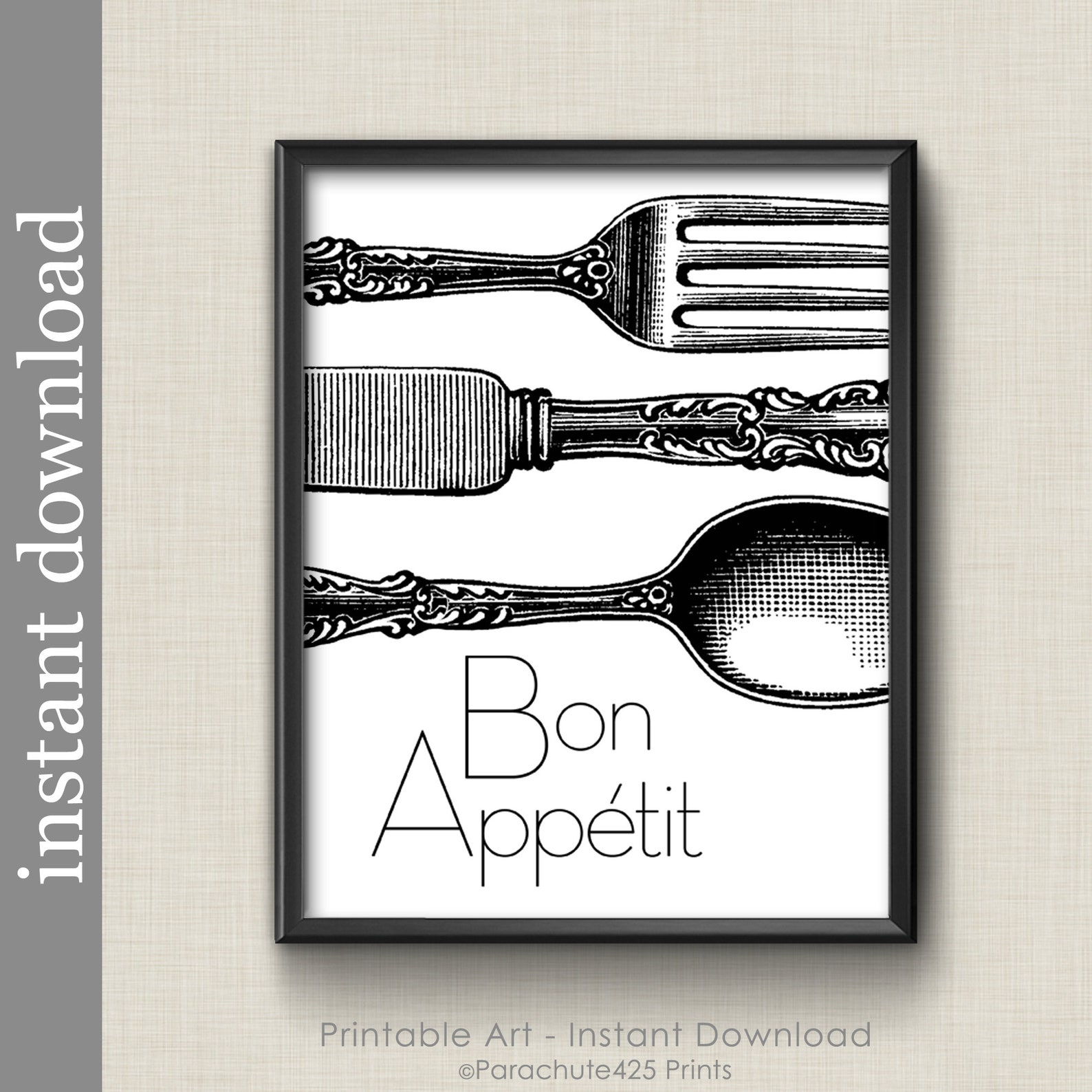 Bon Appetit Printable Black and White Kitchen or Dining Room Etsy