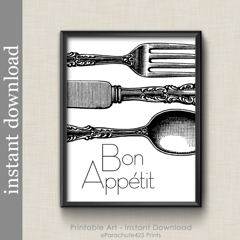 Bon Appetit Printable Black and White Kitchen or Dining Room Etsy