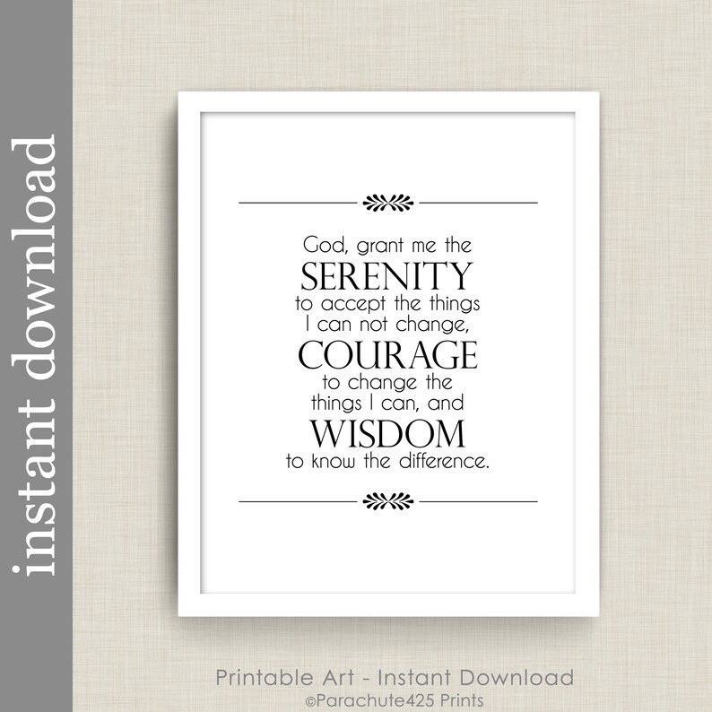 serenity prayer printable inspirational quote wall art aa etsy