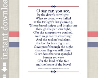 Star Spangled Banner Printable Lyrics